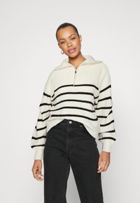 JDY - JDYJUSTY ZIP NECK STRIPE - Džemperis - eggnog/black Miniatūras attēls 1