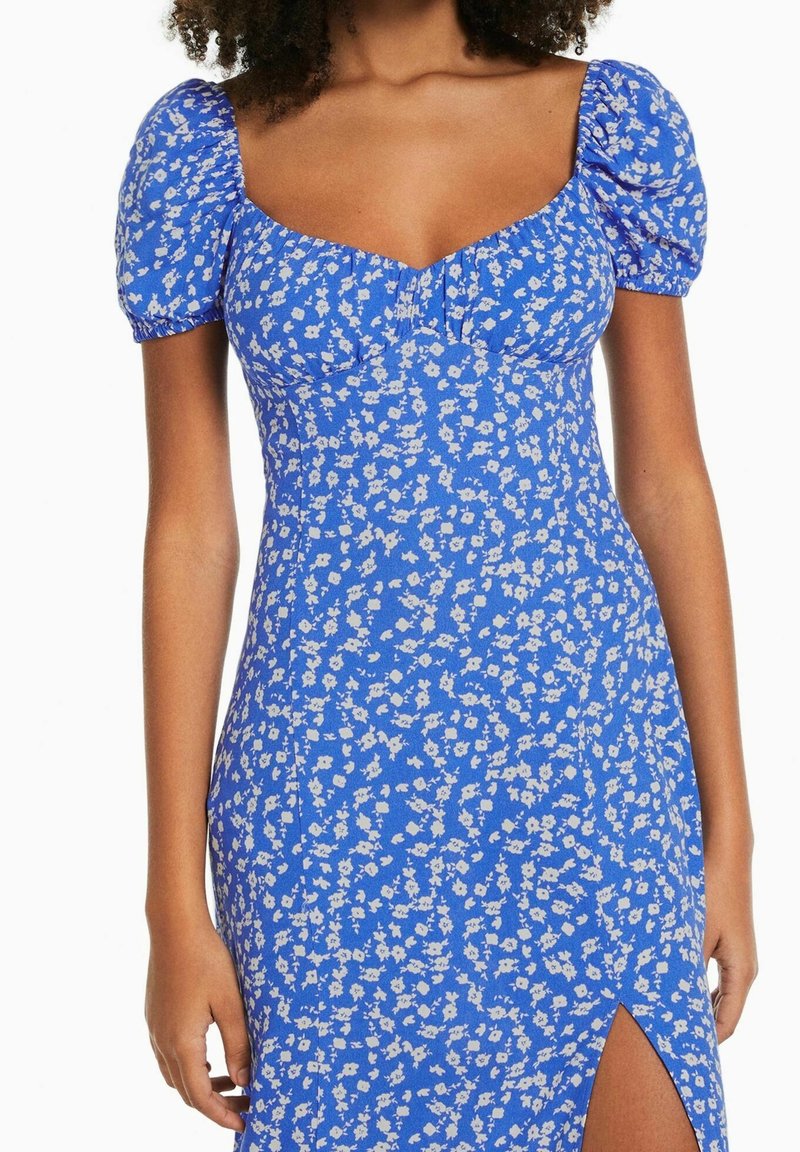 bershka blue floral dress Puff sleeve dress bershka
