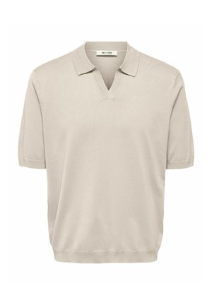 Polo beige à manches courtes en maille, avec un col fendu et un ourlet côtelé, étiqueté "ONLY & SONS".