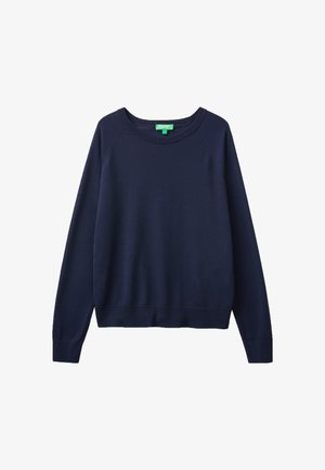 United Colors of Benetton, RAGLAN LONG-SLEEVED CREW NECK SWEATER, PLAIN KNITTING JERSEY, RIB TRIM... - Pullover - blue
