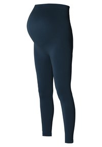 Leggings de maternité en bleu marine foncé, texture côtelée, design taille haute pour un bon maintien, coupe ajustée, tissu extensible pour le confort.