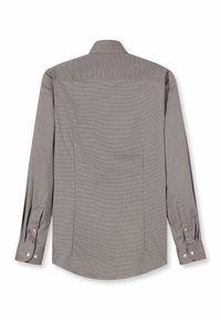 Langärmeliges Hemd in Grau mit einem dezenten geometrischen Muster, Button-Down-Kragen und abgerundetem Saum. Mit geknöpften Manschetten.