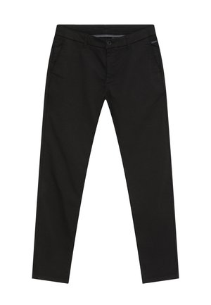 Mustad kangast püksid, millel on sirge lõige, ees taskud, tõmblukuga ja nööpkinnitusega ees ning peen branding vöörihal.