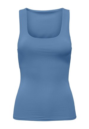 Solid blue sleeveless tank top with a square neckline and fitted silhouette designed for casual wear.