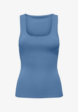 Solid blue sleeveless tank top with a square neckline and fitted silhouette designed for casual wear.
