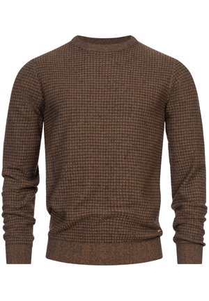 Sudadera marrón con un patrón texturizado, cuello redondo, mangas largas y puños y dobladillo acanalados. Fabricada con un material suave para mayor comodidad.