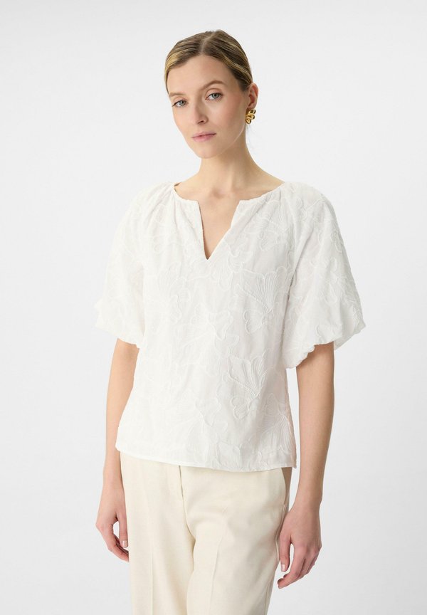 MIT ALL-OVER-STICKEREI UND BALLONÄRMELN - Bluse - weiß