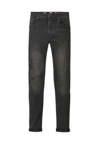 Mustat farkut slim fit -mallilla, joissa on haalistuneita kohtia, viisi taskua ja käärityt lahkeet. Valmistettu pehmeästä puuvillakankaasta.