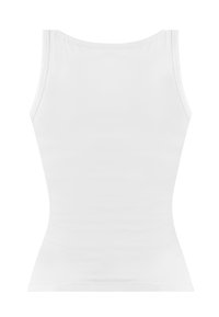 Weißes Tanktop aus glattem Baumwollmaterial, mit einer taillierten Silhouette, schmalen Trägern und einem schlichten, unauffälligen Design.