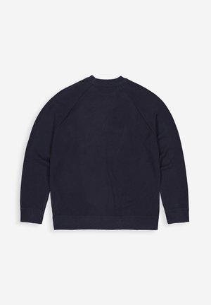 Marineblaue Sweatshirt aus weicher Baumwolle, ausgestattet mit einem Rundhalsausschnitt, langen Raglanärmeln, gerippten Bündchen und einer glatten, strukturierten Oberfläche.