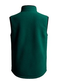 Grüner Fleece-Weste mit hohem Kragen, hergestellt aus einem weichen Material und ohne Ärmel, konzipiert für Komfort und Wärme.