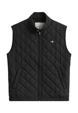 Musta tikattu liivi, jossa korkeakaulus, etuvetoketju ja kaksi sivutaskua. Rinnassa pieni logo. Sileä, kevyt kangas.