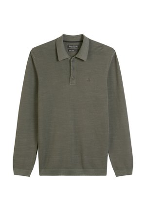 Polo-shirt met lange mouwen in gedempt olijfgroen, met een gestructureerde stof, drie-knopenknopsluiting, klein logo op de borst, ribgebreide manchetten en zoom.