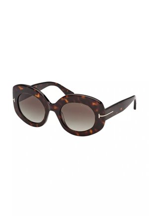Occhiali da sole oversize in tartaruga con lenti sfumate quadrate arrotondate e sottili accenti argento alle aste.