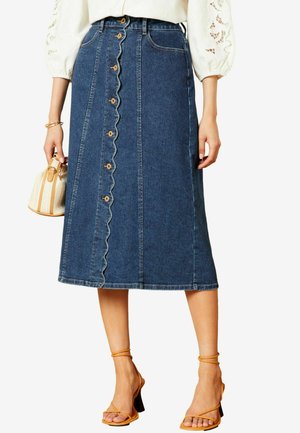 SCALLOP BUTTON THROUGH  - A-vonalú szoknya - blue