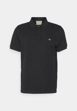 Sort polo skjorte i bomuldsstof med klassisk krave, to-knaps lukning og et lille broderet logo på brystet.