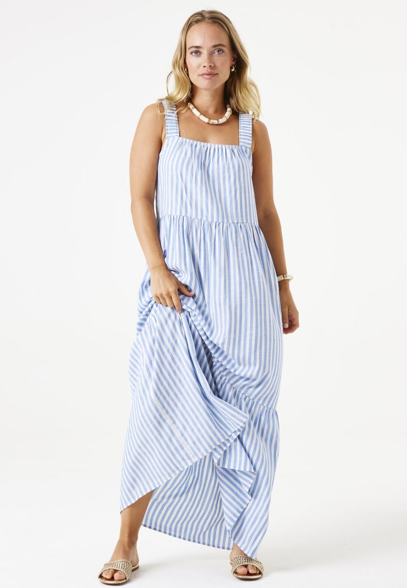 maxi dress and fedora hat Women's Rock & Roll Cowgirl Challis Peasant Maxi Dress #BWD2R07785
