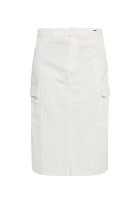Witte katoenen cargorok met een rechte snit, twee zijzakken en een eenvoudige tailleband. Glad materiaal en een knielange lengte.