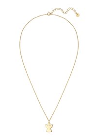 Zelta ķēdes kaklarota ar izgrieztu eņģeļa piekari. Piekaram ir gluda virsma un delikāti spārnu dekorējumi, kas piešķir eleganci.