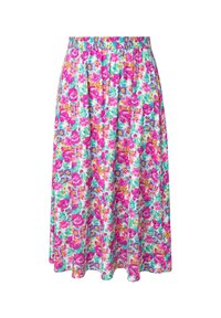 Blomstret maxi-nederdel i let stof med et mønster i pink, lilla og turkis. Har en elastisk talje og en let flydende design.