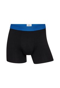 Sorte boxer shorts med en blå elastisk talje. Har en tætsiddende pasform og en støttende frontlomme. Fremstillet af blødt, strækbart stof.
