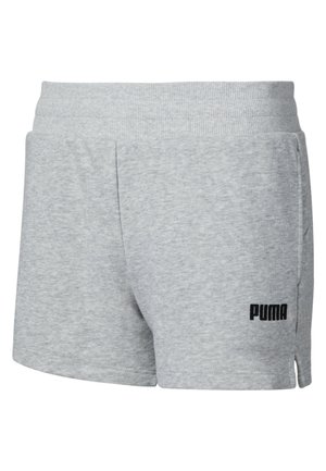Shorts en coton gris à la texture douce, dotés d'un logo PUMA noir sur le côté gauche et de poches latérales, avec une taille côtelée.