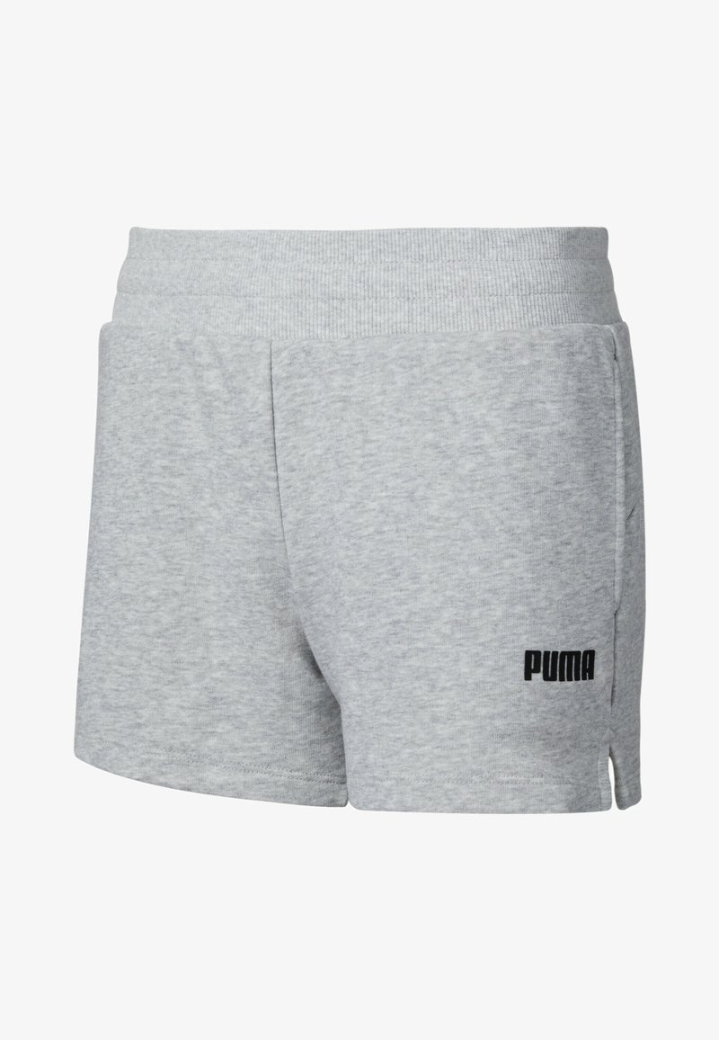 Šedé bavlněné šortky s jemnou texturou, na levé straně s černým logem PUMA a bočními kapsami, navržené s žebrovaným pasem.
