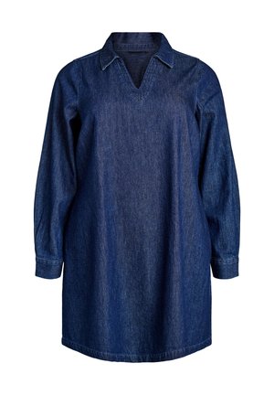 MIT V AUSSCHNITT UND KRAGEN - Denimové šaty - dark blue denim