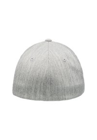 Gray knitted cap with a rounded shape, subtle texture, and six-panel design. Features a top button and small ventilation holes.
