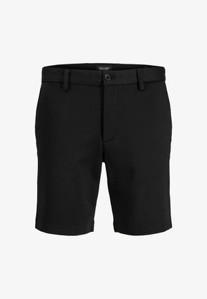 Mustad musta värvi lühikesed püksid, millel on sirge esiosa, vöökohas silmused ja ühe nupu sulgemine. Valmistatud siledast, kergest kangast; puhas ja kohandatud disain.