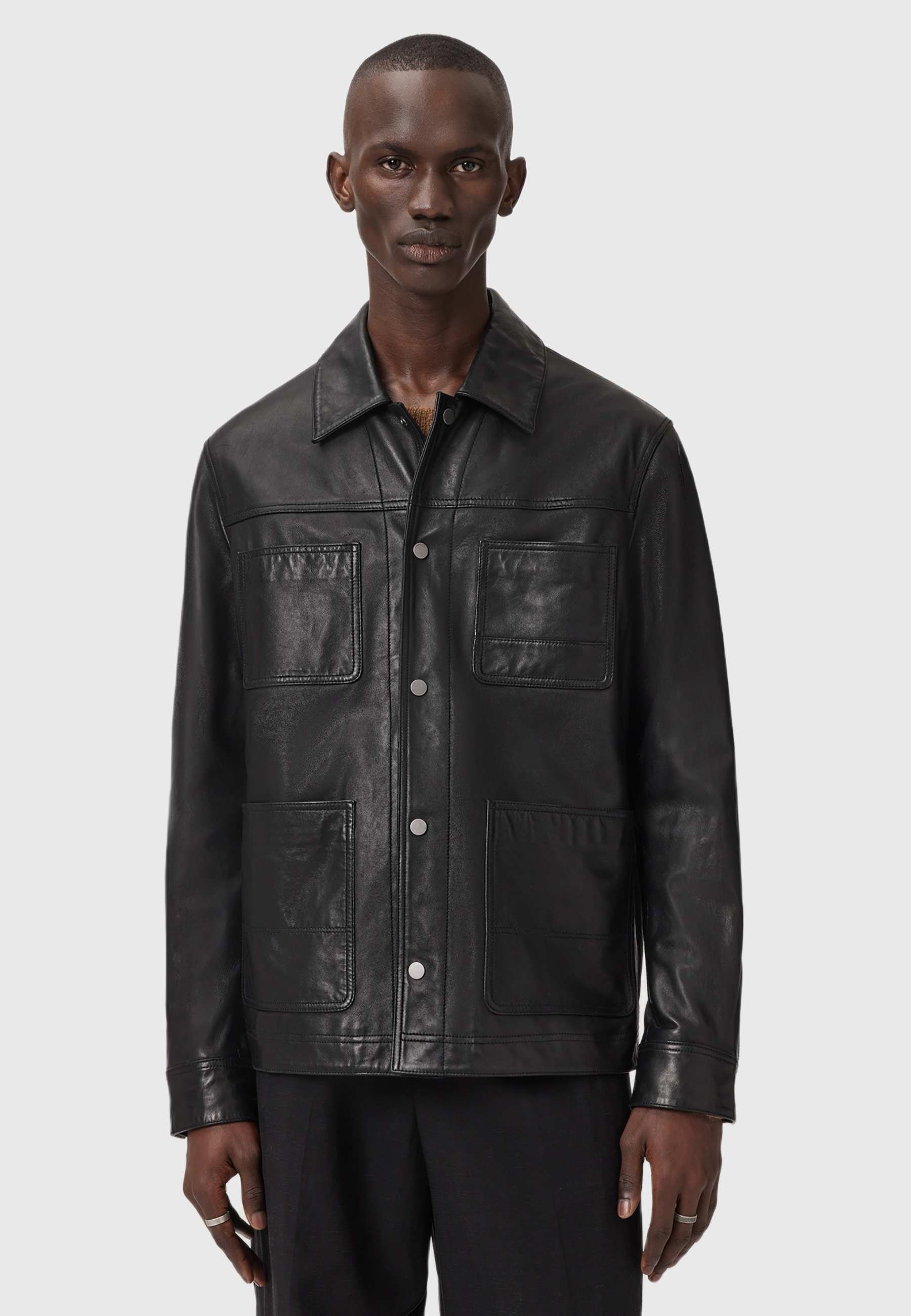 AllSaints SAXON - Leather jacket - black - Zalando.co.uk