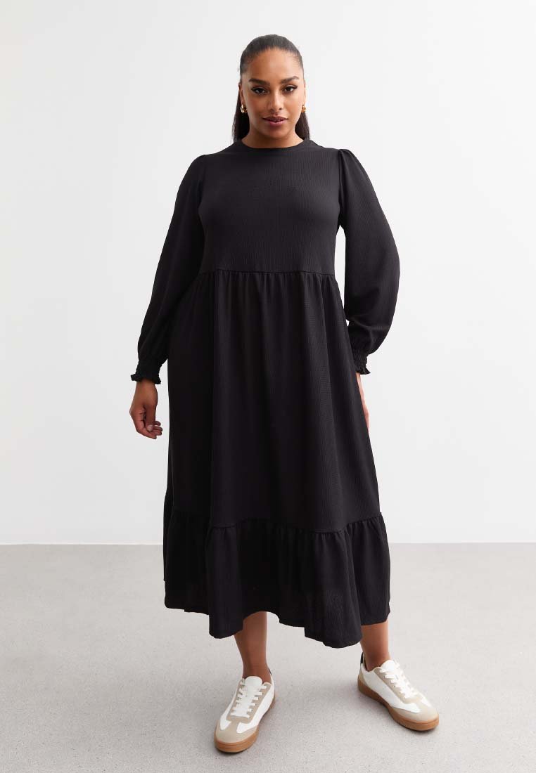 New Look Curves CURVES CRINKLED MIDI SMOCK  - Jurk - black