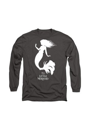 Schwarzes Langarmshirt mit einer weißen Silhouette einer Meerjungfrau mit fließendem Haar und dem Text "Disney Die kleine Meerjungfrau" darunter.