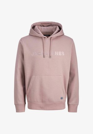 Svetlo roza kapuca iz mehkega materiala, z kengurujskim žepom, kapuco s vrvico in reliefnim logotipom na prsih.