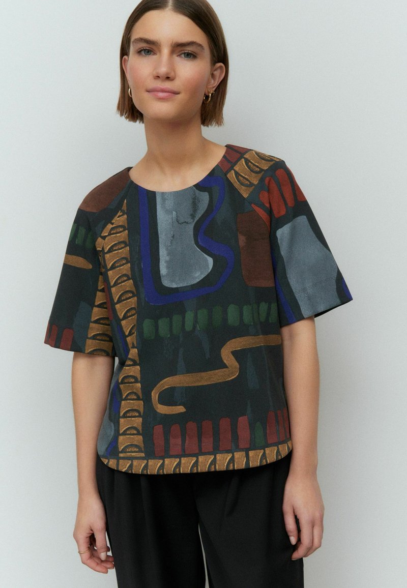 Next REGULAR FIT - SHORT SLEEVE CREPE BOXY - T-shirts print - navy print
