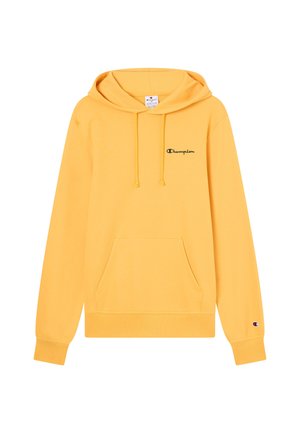 Felpa con cappuccio gialla Champion con tasca frontale, coulisse e logo Champion sul petto e sul polsino.