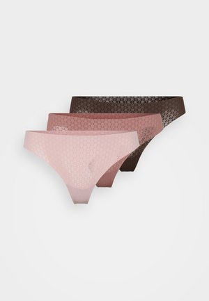 Set van drie strings in verschillende tinten: lichtroze, mauve en donkerbruin. Gemaakt met een textuurpatroon en een naadloos ontwerp voor comfort.