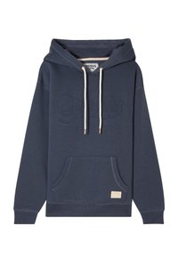 Sweat à capuche bleu marine avec un grand logo en relief sur le devant, cordon de serrage réglable, poche kangourou et poignets et ourlet côtelés.