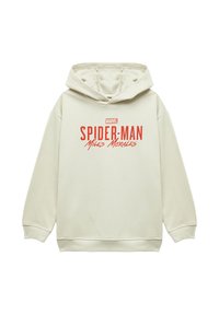 Kermanvärinen huppari, joka on valmistettu pehmeästä kankaasta. Edessä on punainen graafinen kuva "MARVEL SPIDER-MAN Miles Morales". Sisältää säätönyörit huppua varten.