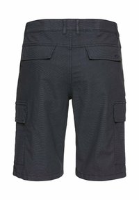 Donkergrijze cargoshorts van een gestructureerde stof, met twee zijzakken en twee achterzakken, afgewerkt met een rechte zoom.