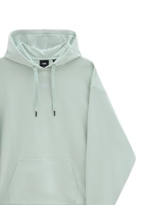 Light green Vans hoodie with front pocket, drawstrings, and small embroidered logo on chest, displayed on white background.
