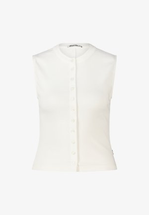 Mouwloze witte geribde top met ronde hals en knoopsluiting aan de voorkant, licht cropped pasvorm.