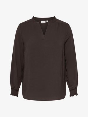 ONLY Carmakoma, CARMETTA L/S V-NECK TOP WVN NOOS - Bluse - coffee bean