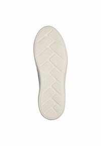 Vit gummisul med ett strukturerat rutmönster och fiskbensdesign för grepp. Rundade kanter och lätt uppåtlutande spets.