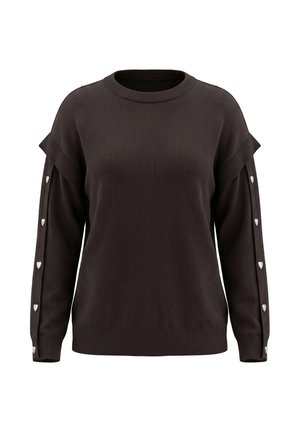 Studio Untold, PULLOVER, OVERSIZE SHAPE, LANGARM MIT HEART-KNÖPFEN - Jersey de punto - pine brown