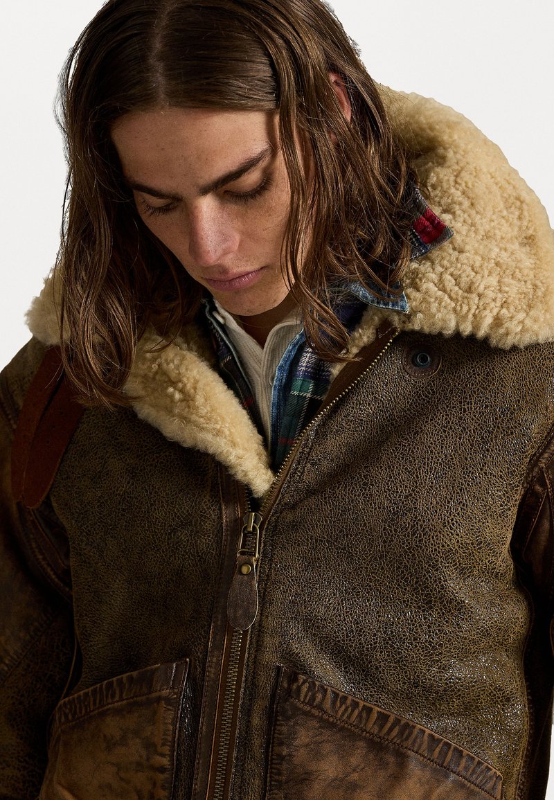 Polo Ralph Lauren LEATHER-TRIM SHEARLING BOMBER JACKET Leather