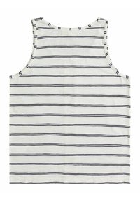 Witte mouwloze tanktop met dunne horizontale zwarte strepen, ronde halslijn en een losse pasvorm.