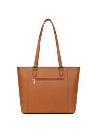 Sac en cuir marron avec doubles poignées, finition texturée, poche zippée à l'avant et un intérieur spacieux conçu pour un usage quotidien.