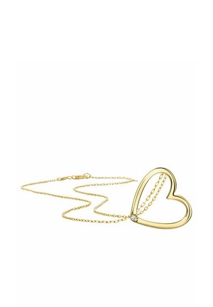 Goldenes Herzanhänger-Neklace mit einem Diamantakzent, ausgestattet mit einer dünnen, zarten Kette und einer offenen Herzform. Einfaches Design mit glänzendem Finish.