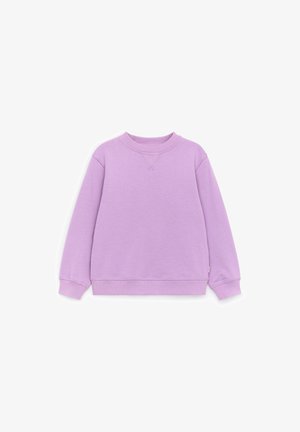 Lilla crewneck-sweatshirt med lange ærmer, ribbede manchetter og kant samt en lille syning under kraven.